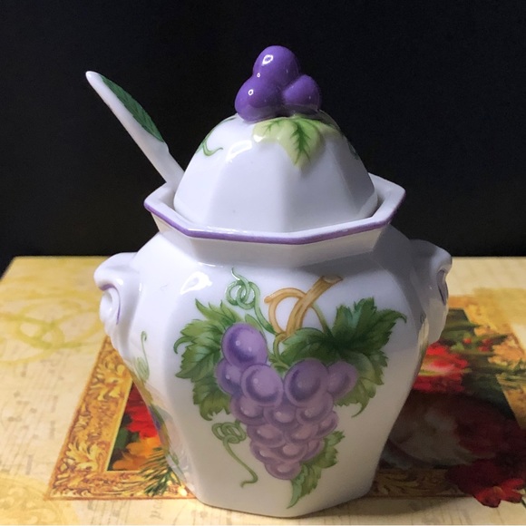 1991 Vintage Lenox Orchard Giftware By Lenox Grape 🍇 Jam Jar w/Lid & Spoon - Picture 3 of 12